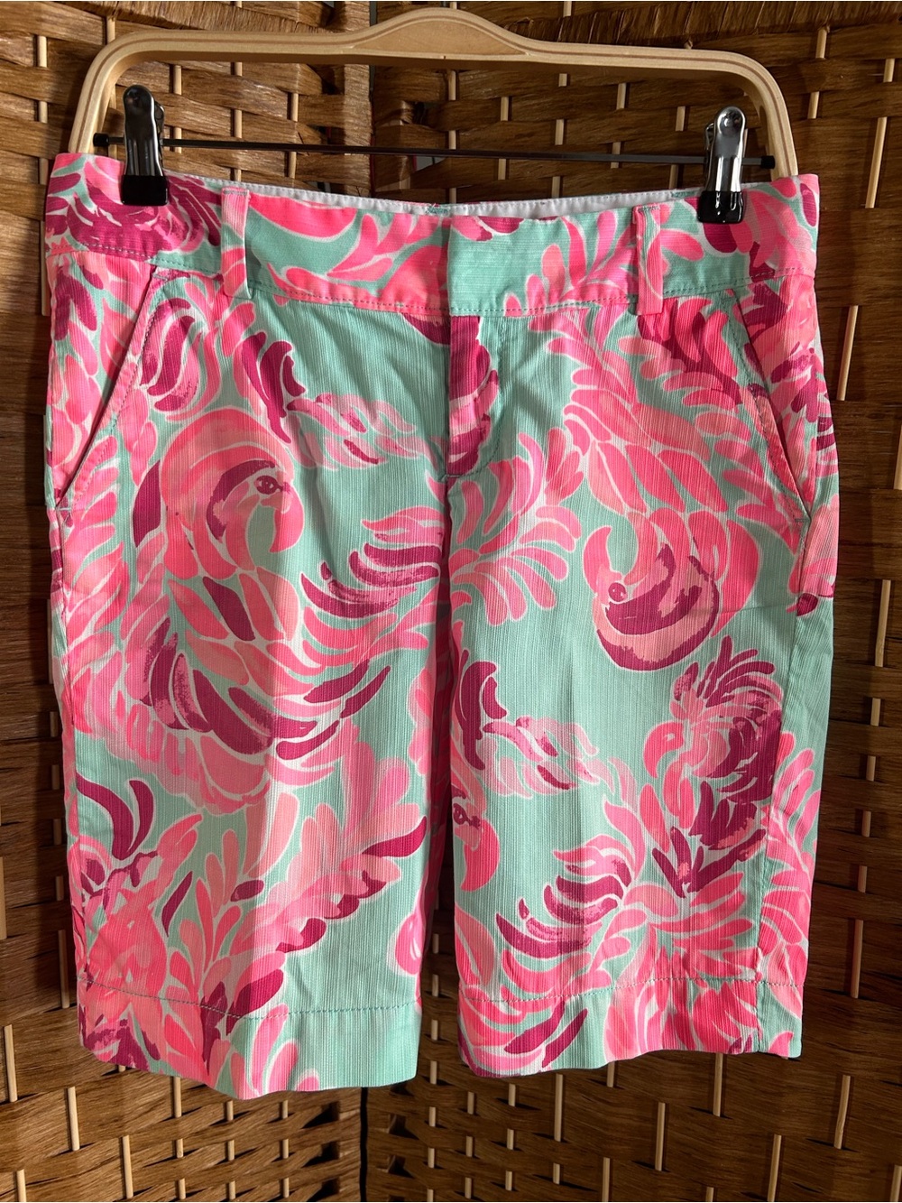 Lilly Pulitzer Chipper Bermuda Shorts Poolside Blue Lovebirds Pink Blue